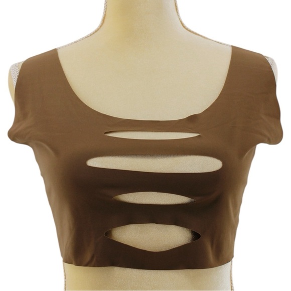 NEW Forplay Brown Cutout Rave Festival Special Occasion Bra Crop Top Size‎ XL - Picture 2 of 8